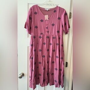 Piper & Scoot Large Purple and Navy Geometric Embroidered Dress